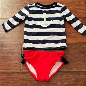⭐️⭐️PICK 5 / $20 Nautica Toddler Girl Nautical Striped Rash Guard Swimsuit 18M